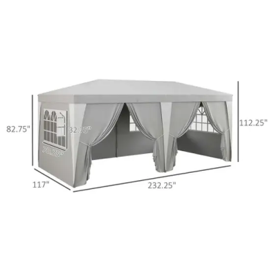 Resenkos Backyard Garden Canopy, Camping Canopy Screen Tent,19 x 10' Pop Up Canopy with Removable Sidewalls, Windows, Gray Light Gray image {9}