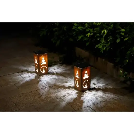 Techko Maid LED Solar 10.8" Portable Buddha Cut Out Decorative Outdoor Lantern Clear image {9}