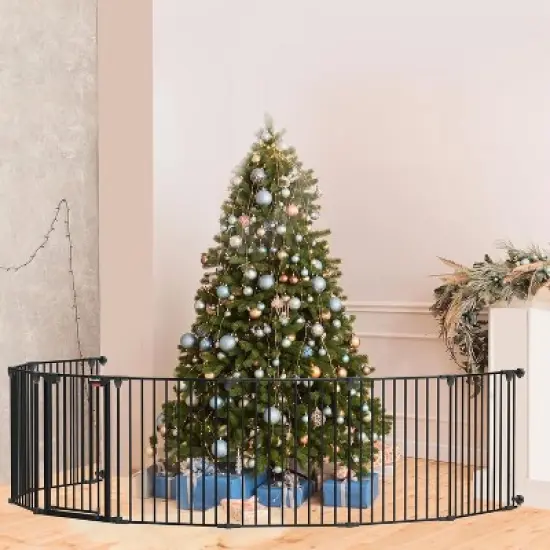 ELECWISH 8 Panels Foldable Baby Gate Heavy Duty Playpen, Extra-Wide, Auto-Close Door, Double Locking System, 27.5"-199" image {1}