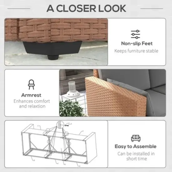 Resenkos 3-Seat Sofa, Outdoor Sectional Furniture, PE Rattan, Brown image {5}