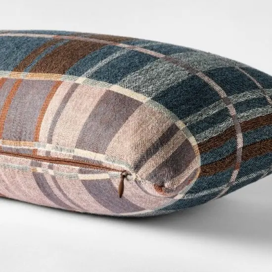 Lumbar Woven Grid Pillow Neutral/Navy/Tan - Threshold designed with Studio McGee image {2}