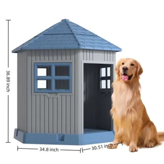 SEVOBAL Pet Crates and Houses Barn Dog House Removable Roof Easy Cleaning Waterproof UV Protected for Outdoor Yard Patio, Blue, 34.8"*30.51"*36.89" image {5}