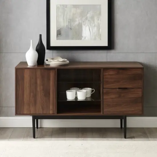 Timothy Modern Lifted Triple Storage Sideboard Dark Walnut - Saracina Home image {2}