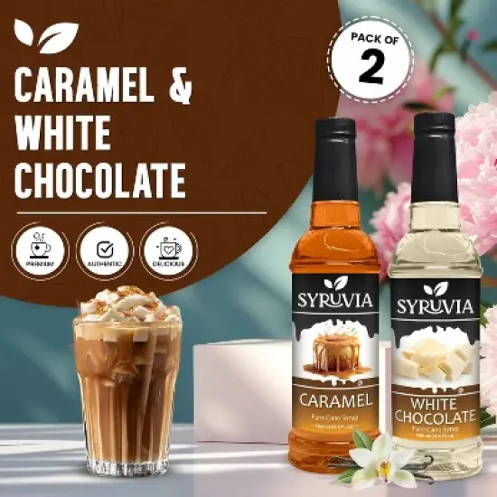 Syruvia Coffee Flavors Variety Pack: Caramel & White Chocolate 25.4 fl oz Syrup image {1}