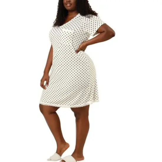 Agnes Orinda Womens Plus Size V Neck Polka Dots Short Sleeve Sleepwear Pajamas Nightgown image {8}