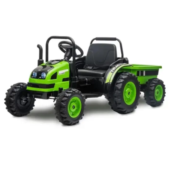 Kids Ride On Tractor with Trailer, 12V Battery Powered Electric Tractor with Remote Control, Music, USB, Led, Unload Button image {10}