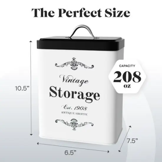 Amici Home Antique Shoppe Large Rectangular Canister - 208 Oz Aluminum Food Storage with Airtight Silicone Gasket & Handle Lid, BPA Free image {4}