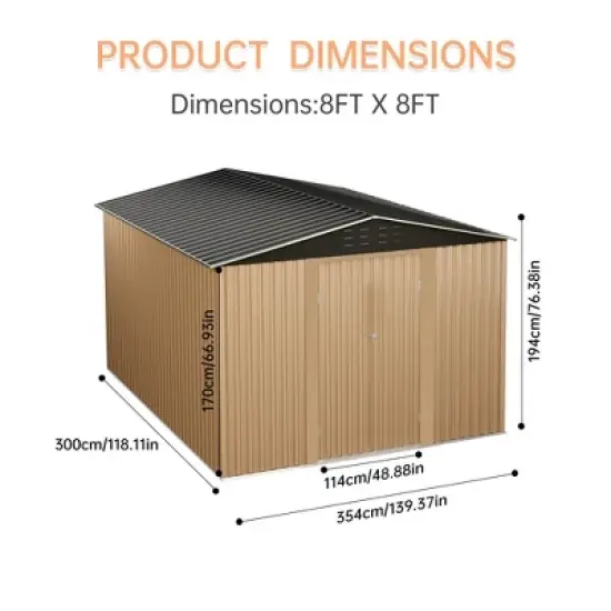 Large Metal Storage Sheds,8X 8 FT Outdoor Storage Shed, with Reinforced Sloping and Lock,Waterproof，for Backyard, Garden Patio Lawn image {2}