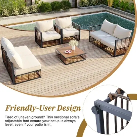 TIRAMISUBEST Modern Minimalist 7-Piece Patio Sectional Sofa Set,Conversational Furniture Set with Thick Cushions & Coffee Table image {7}