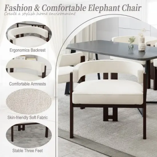 Teddy Fabric Upholstered Dining Arm Chairs Set of 2,Curved Back Barrel Accent Armchair with 3 Legs,Living Room Bedroom Side Chair-Coolbibila image {6}