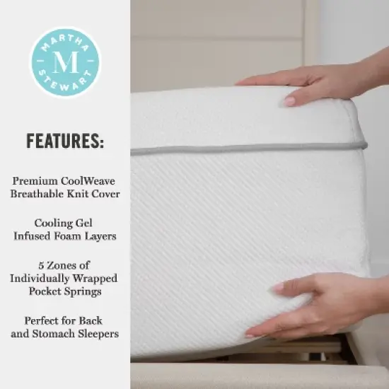 Martha Stewart SleepComplete 12" Firm Hybrid Pocket Spring and Foam Dual-Action Cooling Mattress with Soft Breathable CoolWeave Jacquard Knitted Top image {9}