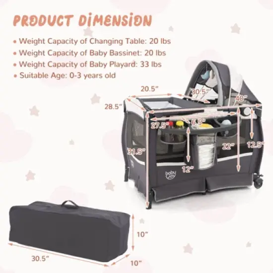 Infans 4 in 1 Portable Pack & Play Foldable Baby Bassinet with Mattress Carrying Bag image {1}