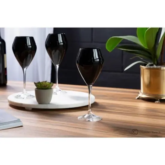 Classic Touch Set of 6 Black V-Shaped Wine Glasses with Clear Stem - 14 oz. image {2}