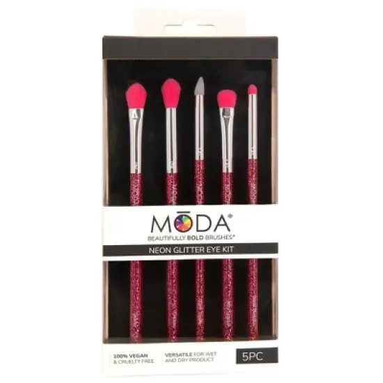 MODA Brush Neon Pink Glitter Eye Makeup Brush Kit - 5pc image {4}
