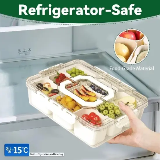 MaseiKar Divided Serving Tray with Lid, 9 Compartment Snack Box, Charcuterie Organizer, Snackle Box for Candy, Nuts, Fruits, Snacks image {3}