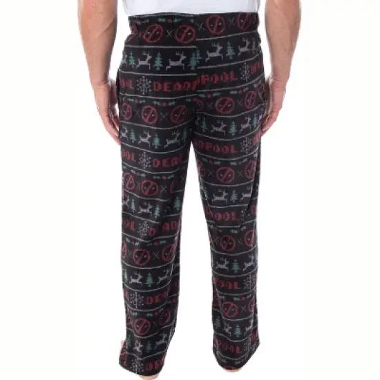 Marvel Men's Deadpool Christmas Ugly Sweater Fleece Sleep Pajama Pants Ugly Deadpool Sweater image {2}