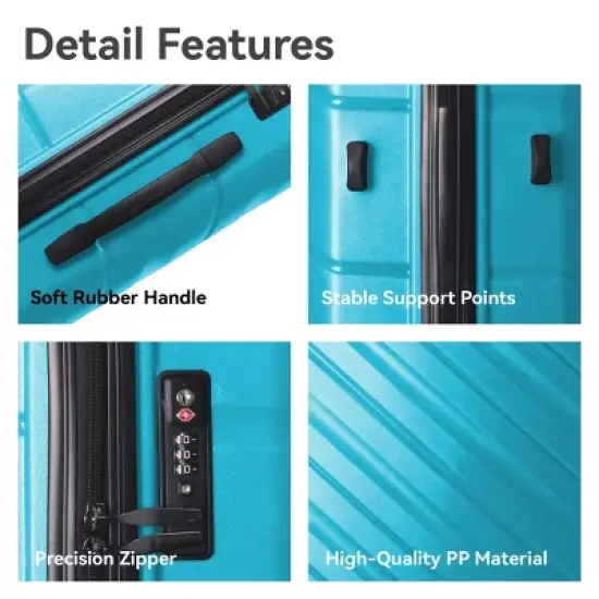 Syemin Luggage Lightweight 3 PCS Premium Abs Luggage Set Suitcase Set with Silent Spinner Wheels Carry on Luggage, Blue, 21.65"*13.19"*31.1" image {3}