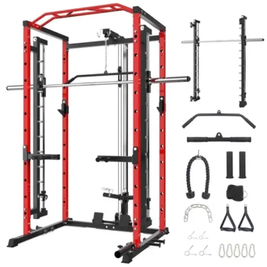 ODK Power Cage with Smithbar, 1600 Lbs Power Rack with LAT Pulldown, Multi-Functional Squat Rack, Power Cage for Home Gym Equipment image {10}
