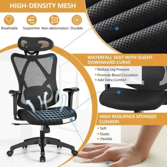 Costway Reclining Mesh Office Chair Swivel Chair w/ Adjustable Lumbar Support image {4}