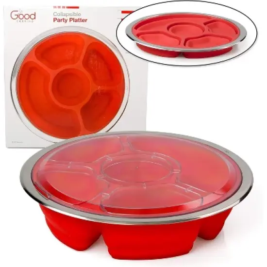 Appetizer Serving Fruit/Veggie Tray and Collapsible Party Platter with Lid - Easy to Clean, Portable, BPA Free, and Dishwasher Safe image {4}