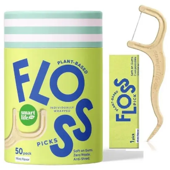 SmartLifeco Individually Wrapped Floss Picks | 50 Pack | Mint Flavored | Biodegradable Plant Based Dental Picks | Smart Life Co image {4}