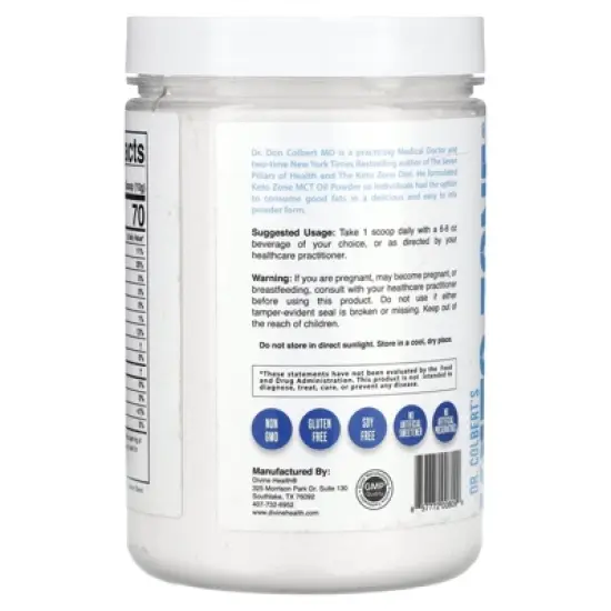 Divine Health Dr. Colbert's Keto Zone, MCT Oil Powder, Unflavored, 10.58 oz (300 g) image {2}