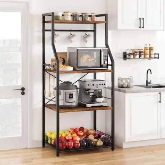 Kitchen Bakers Rack, Microwave Oven Stand with Large Wire Basket image {8}