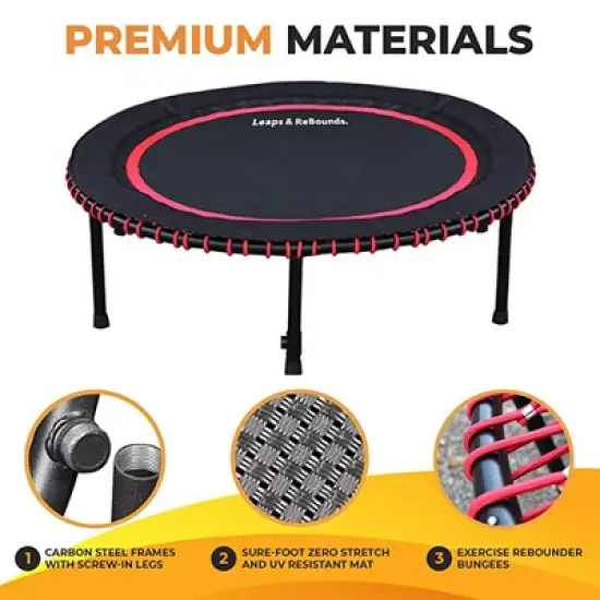 LEAPS & REBOUNDS 48" Round Mini Fitness Trampoline & Rebounder Indoor Home Gym Exercise Equipment Low Impact Workout for Adults, Gray image {1}