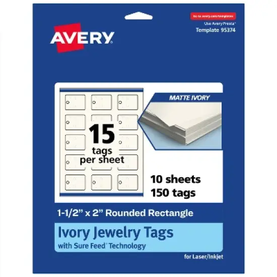 Avery Rounded Jewelry Tags, 1-1/2" x 2", Matte Ivory, 150 Total image {9}