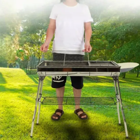 SEVOBAL Outdoor Grills, Griddles and Smokers Foldable Outdoor BBQ Set with Non Stick Pan, Accessories for Camping, Picnics, Silver, 30.3"*11.17"*7.5" image {5}