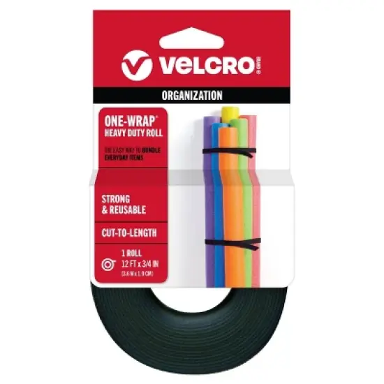 VELCRO 12'x3/4'' One-Wrap Heavy Duty Roll for Organization Cut-to-Length Black image {7}