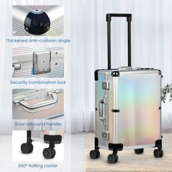 Lockable Rolling Makeup Train Case with LED Mirror image {3}