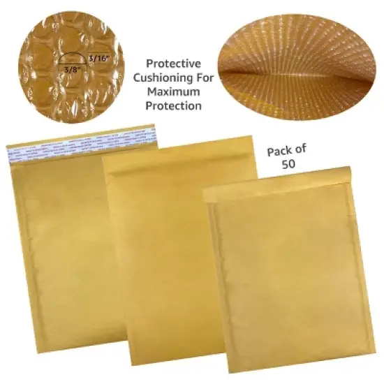 UOFFICE Pack of 50 Kraft Bubble Mailers 9.5" x 14.5" #4 Self-Sealing Padded Envelopes image {2}