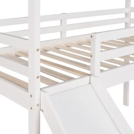 Twin Size House Shape Loft Bed with Slides, White - ModernLuxe image {8}