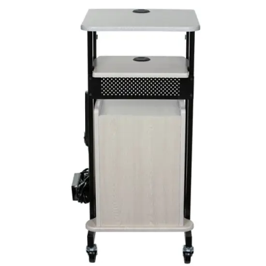 Premium Plus Presentation Lecture Podium Cart with Storage Cabinet Ivory Woodgrain/Black - Hampden Furnishings image {3}
