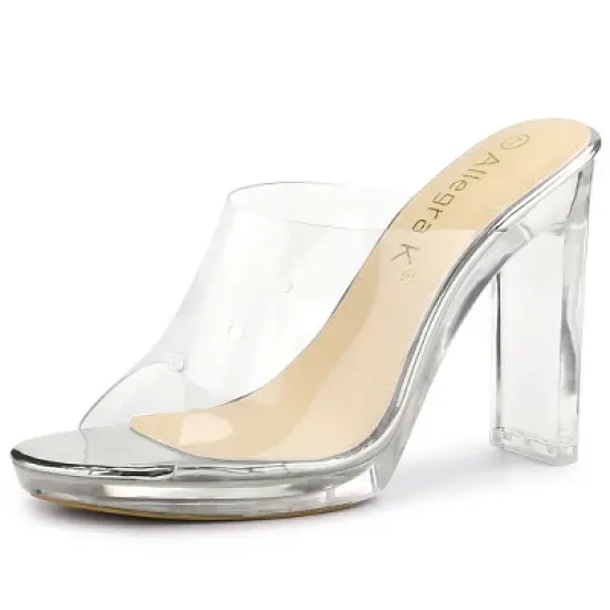 Allegra K Women's Clear Platform Block Heeled Slides Sandals image {8}
