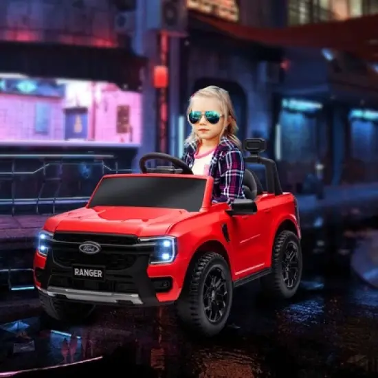 Qaba Ford Ranger Licensed 12V Kids Ride on Car, Kids Electric Car with Remote, Spring Suspension, Toy Storage, LED Headlights, Music Horn, Red image {2}