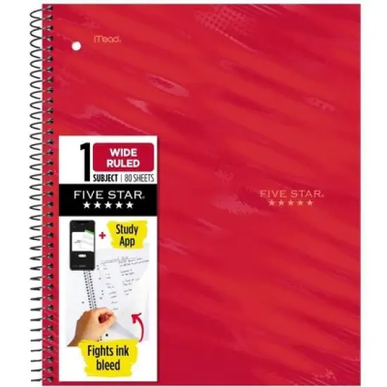 Five Star Active Subject Wide Ruled Notebook 80ct Red image {8}