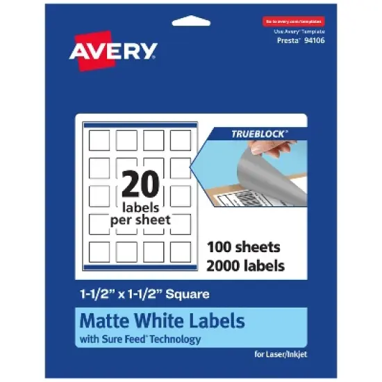 Avery TrueBlock Matte White Paper Labels,  1-1/2" x 1-1/2" Square image {9}