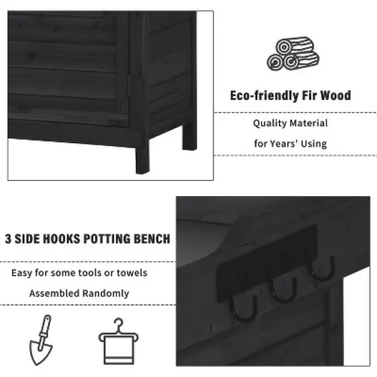 PAGED 39 Inch Potting Bench with 2-Tier Shelves and Side Hook,Wood Farmhouse Outdoor Storage Cabinet,Potting Table for Garden,Backyard image {3}