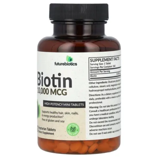 Futurebiotics Biotin, High Potency, 10,000 mcg, 360 Vegetarian Tablets image {3}
