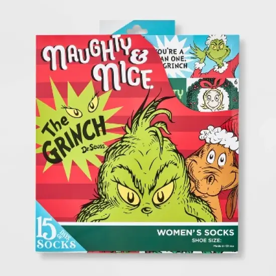 Women's Dr. Seuss' The Grinch 15 Days of Socks Advent Calendar - Assorted Colors 4-10 image {1}