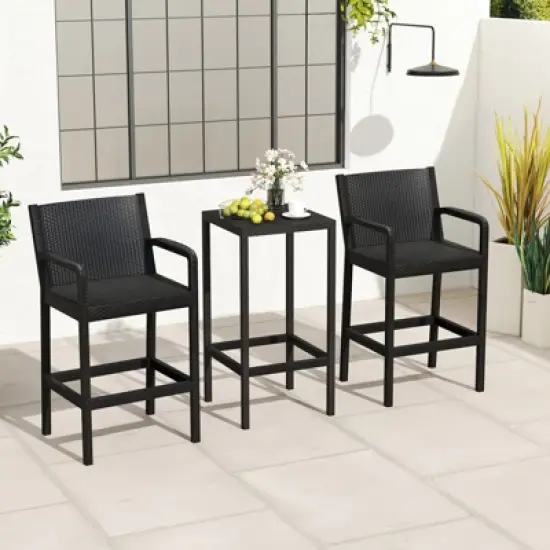 Tangkula 3 Piece Patio Bar Set Bistro Table & Chairs w/ Heavy-Duty Metal Frame image {2}