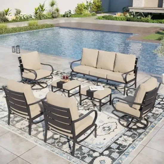 Captiva Designs 7pc Metal Patio Furniture Conversation Set with Swivel Chairs for Garden Porch Backyard image {14}