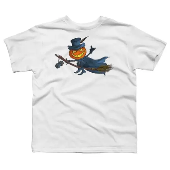 Boy's Design By Humans Halloween flying pumpkin By officegeekshop T-Shirt image {6}