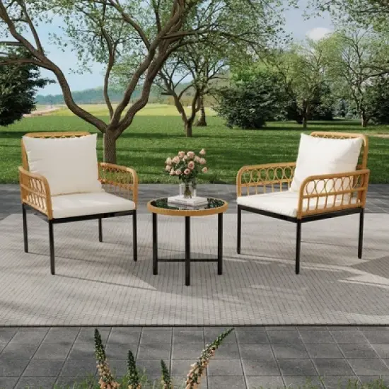Wicker Patio Bistro Sets Outdoor Conversation Sets with Side Table and Rattan Chairs, Patio Furniture Set for Apartment, Backyard, Porch image {2}