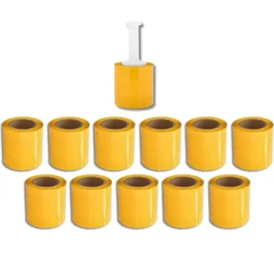 PSBM 12 Rolls 5" x 1000 Ft. Yellow Hand Wrap Stretch Shrink Film with Handle, 80 Ga image {3}