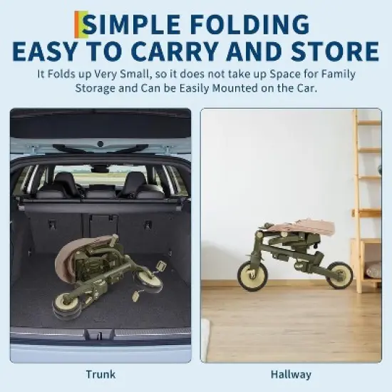 7-in-1 Foldable Baby Tricycle w/ Adjustable Parent Handle, Safety Harness & Wheel Brakes - Toddler Trike w/ Removable Canopy for Boys & Girls image {5}