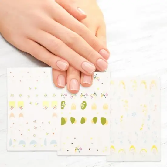 Unique Bargains Self-Adhesive Floral Pattern Nail Art Stickers White Blue 3 Pcs image {1}