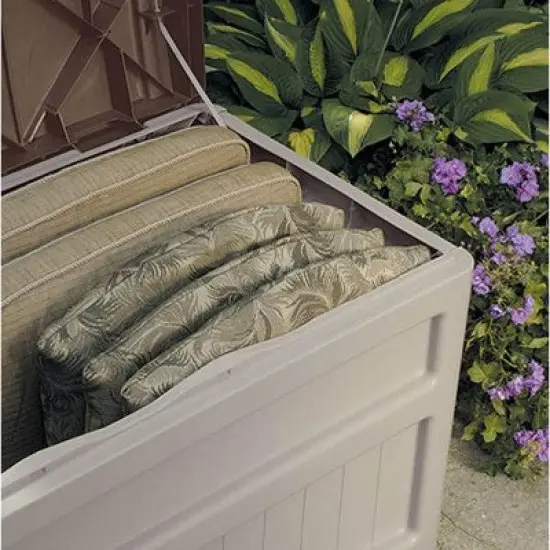 Suncast 73 Gallon Outdoor Patio Resin Deck Storage Box w/ Wheels, Taupe (2 Pack) image {2}